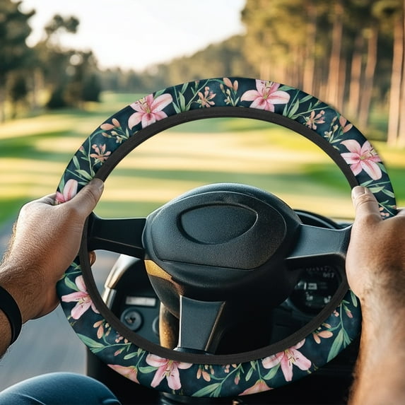 Jeiento Pink Floral Golf Cart Steering Wheel Cover for Club Car Anti Slip Golf Cart Steering Wheel Covers Auto Car Wrap Cover Warm in Winter Cool in Summer Golf Cart Accessories