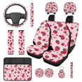 thumbnail image 1 of Jeiento Pink Strawberry 14 PCS Car Seat Cover Set Steering Wheel Cover Seat Belt Strap Pads Cup Coasters Armrest Cover Pad Headrest Covers Key Ring Cute Automobile Accessory Decor, 1 of 7