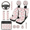 thumbnail image 1 of Jeiento Pink Strawberry 14 Pcs Car Seat Cover Set with Auto Steering Wheel Cover Armrest Cushion Head Rest Cover Seat Belt Covers Flower Automotive Interior Sets Unverisal Fit Cars SUV Turcks, 1 of 7