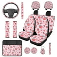 thumbnail image 1 of Jeiento Pink Strawberry 14 Pcs Car Seat Covers with Steering Wheel Cover Seat Belt Covers Cup Holder Keychain Armrest Cushion Headrest Cover Cute Auto Accessory Set Unverisal Fit Cars SUV Turcks, 1 of 7