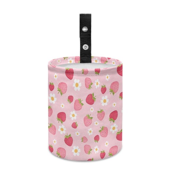 Jeiento Pink Strawberry Car Garbage Can Mini Car Trash Bin Hanging Headrest with Adjustable Buttons Flower Multipurpose Car Organizer Universal Auto Accessory Decor