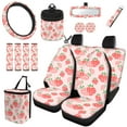 thumbnail image 1 of Jeiento Pink Strawberry Car Seat Cover Full Set with 15inch Steering Wheel Cover,Car Trash Can,Seat Belts,Cup Holders,Rearview Mirror Cover,Air Vent Pocket,Keychain 15 Pcs, 1 of 6