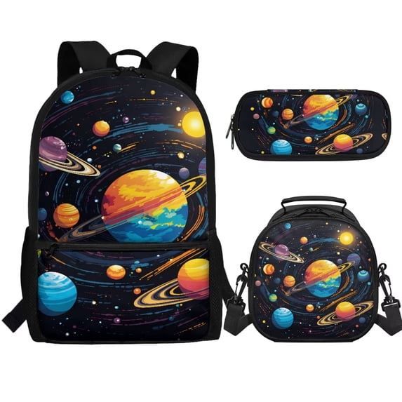 Jeiento Planet Backpack for Boys 8-10 10-12 12-14 Elementary School Bag Set with Lunch Box Pencil Case Starry Sky Middle Middle School Back Packs Bookbag for Kids Daypack Satchel Outer Space