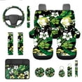 thumbnail image 1 of Jeiento Polynesia Flowers Car Seat Cover Full Set of 13 Steering Wheel Cover Seatbelt Pad Armrest Cover Cushion Coasters Key Chain for SUV Van Truck Truck Green Automobile Accessory Sets, 1 of 8