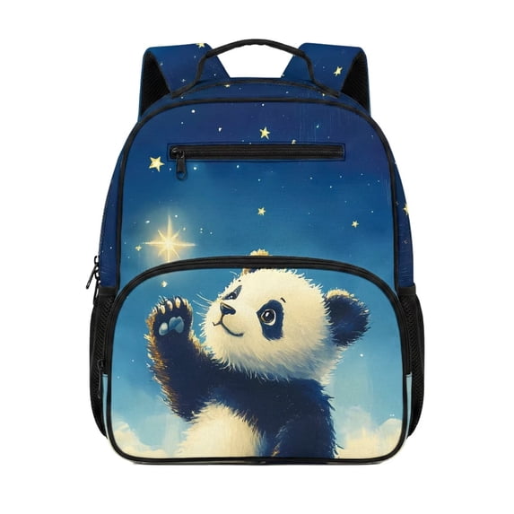 Jeiento Preschool Backpack for Toddler 2-5, Cute Panda 13.5 Inch Kids School Bag for Boys, Lightweight Bookbag with 2 Side Mesh Pockets, Blue