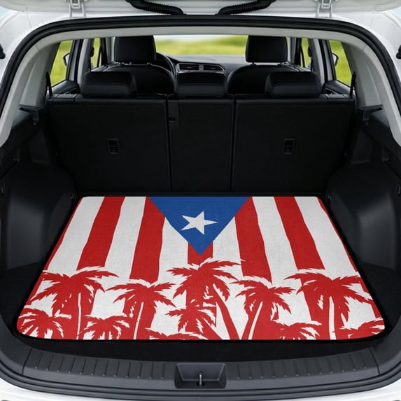 Jeiento Puerto Rico Flag Palm Tree Car Trunk Mat 29"x39", Washable Non Slip All Weather Trunk Protector Tropical Caribbean Car Decor
