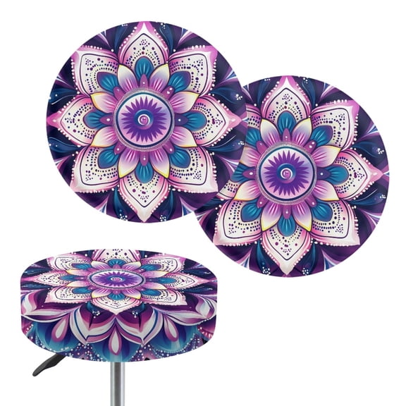 Jeiento Purple Boho Mandala Round Stool Covers Set of 2 Stretch Soft Fabric Bar Stool Covers Washable Stool Cushion for 14-16 Inch Chair Bar Stools (Large, 2 Pieces)