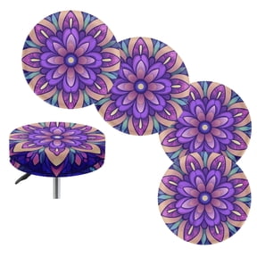 Jeiento Purple Mandala Flower Round Stool Covers Set of 4, Bohemian Barstool Covers Elastic Bar Stool Cushion Slipcovers for 12-14 Inch Stools