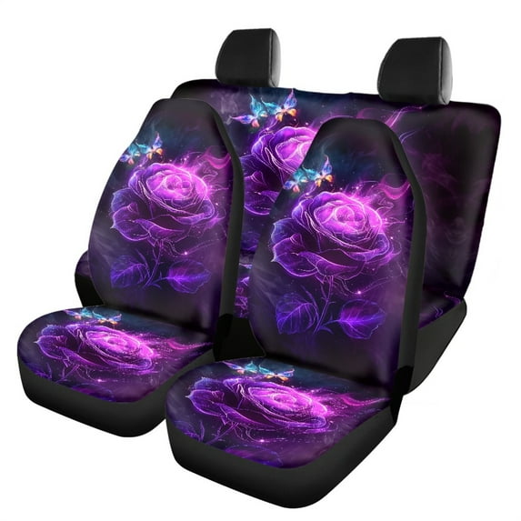 Jeiento Purple Rose Car Seat Covers Full Set for Women Girls 4 Pcs Automobile Front Back Seat Covers Interior Car Accessories Protection Universal Fit for Most Cars Van SUV Truck