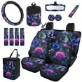 thumbnail image 1 of Jeiento Purple Rose Hummingbird Car Seat Cover Set, Auto Steering Wheel Cover Seat Belt Strap Trash Bag Air Vent Storage Organizer Rear View Mirror Cover Coasters Keychain for Women, 1 of 6