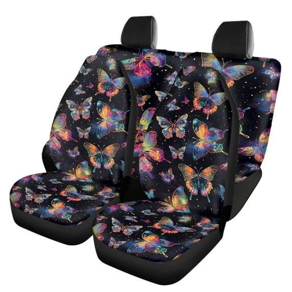 Jeiento Rainbow Butterfly Universal Seat Covers for Cars Front Set and Rear Split Bench Seat Covers Non Slip Saddle Blanket Seat Covers Fit Automotive for SUV,Truck,Sedan