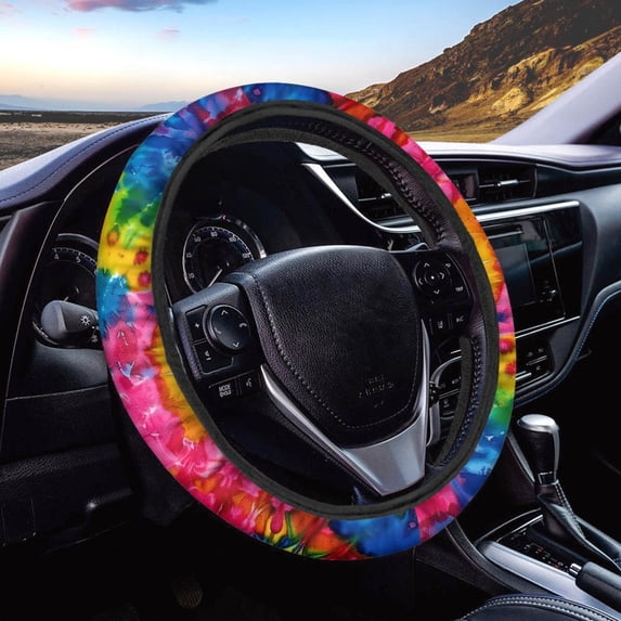 Jeiento Rainbow Tie Dye Car Steering Wheel Cover for Women Men Non-slip Car Wheel Protector Sweat Absorption Steering Wheel Covers Auto Interior Accessories for Truck SUV Van