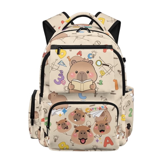 Jeiento Reading Capybara Kids School Backpack 17 Inch Water-Resistant Large Multi-Pocket Bookbag for Boys Girls Ages 6-14 Lightweight Adjustable Strap Daypack for Back to School