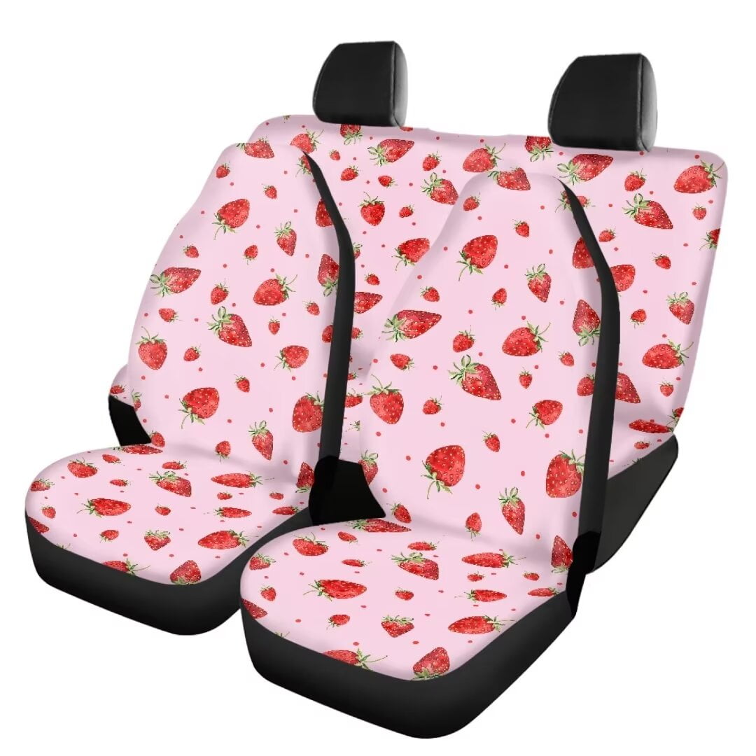 Jeiento Red Strawberry Automotive Universal Seat Covers Set for Teen Girls Full Wrap Driver Seat