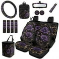 thumbnail image 1 of Jeiento Rose Car Seat Cover Set with Steering Wheel Cover Seat Belt Strap Cover Garbage Can Air Vent Pouch Auto Rearview Mirror Cover Coasters Keychain Straps, 15 Pack, Purple, 1 of 7