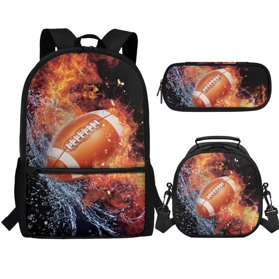 Jeiento Rugby Backpack for Boys 8-10 10-12 12-14 Elementary School Bag Set with Lunch Box Pencil Case Abstract Fire Middle Middle School Back Packs Bookbag for Kids Daypack Satchel