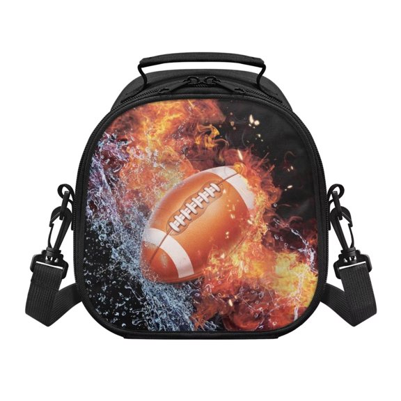 Jeiento Rugby Kids Crossbody Lunch Bag for School Mini Portable Lunchbox Tote with Strap Boys Girls Insulated Lunch Bag Cool Flame