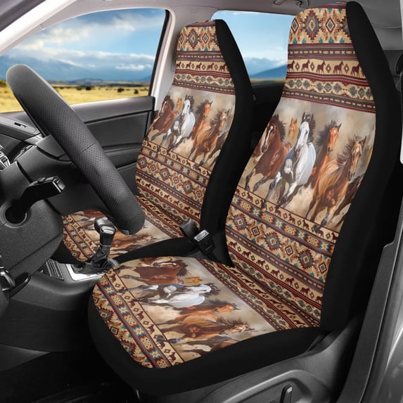 Jeiento Running Horse Car Front Seat Covers Waterproof Car Seat Cover for Front Seat Set of 2 Southwest Aztec Removable Auto Accessories Universal Fit Most Cars SUV Truck Van Sedan