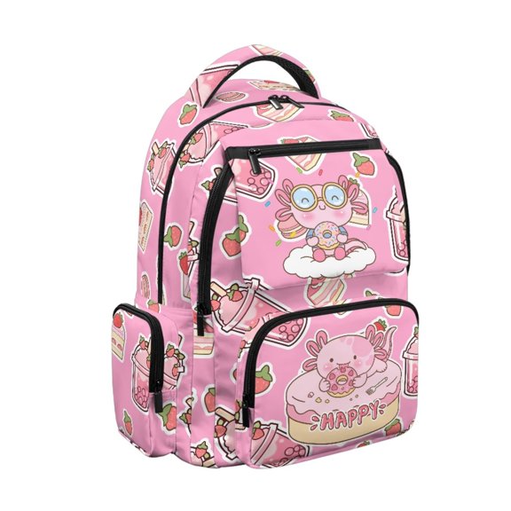 Jeiento School Backpack for Girls 8-12 Large Capacity Backpack Water-Resistant Polyester Bookbag Happy Axolotl Elementary School Travel Daypack, 17 Inch
