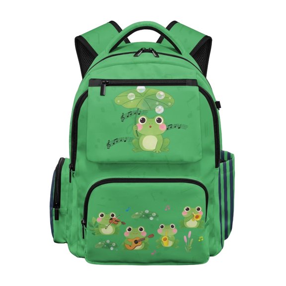 Jeiento School Backpack for Kids 6-12 Water-Resistant Polyester Backpack 17 Inch Large Multi-Pocket Bookbag for Elementary School, Cartoon Frog Back to School Gift