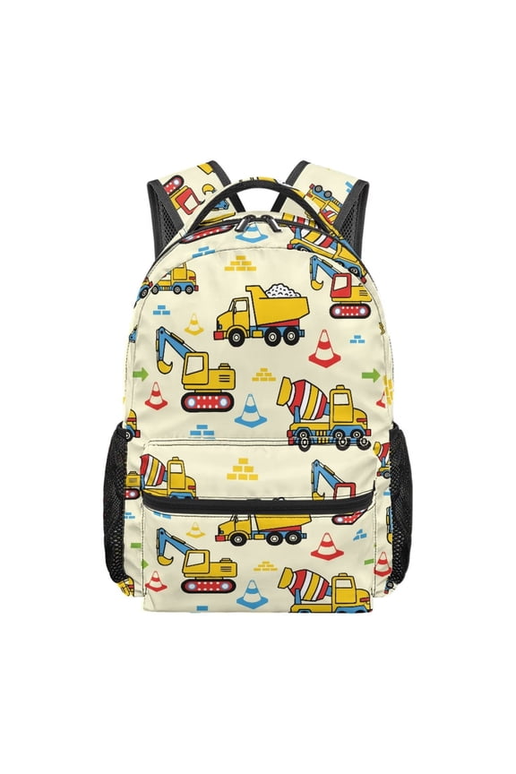 School Backpack for Kids Water-Resistant Cartoon Construction Vehicle Bag Zip Compartments Casual Bag For School Preschool Boys, 16 Inch