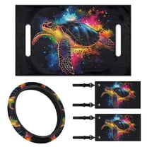 Jeiento Sea Turtle 4 Pack Golf Cart Accessories Set Golf Cart Seat Cover Golf Cart Steering Wheel Cover Golf Cart Flags Golf Cart Seat Protector 13-14 Inch Steering Wheel Covers Small Flag