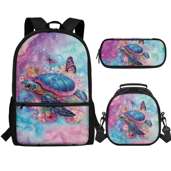 Jeiento Sea Turtle Backpack for Girls 10-12 12-14 School Bag with Lunch Box Pencil Case Butterfly Middle High Bookbag Back Pack Purse Elementary Schoolbags Daypack Back To School, Pink