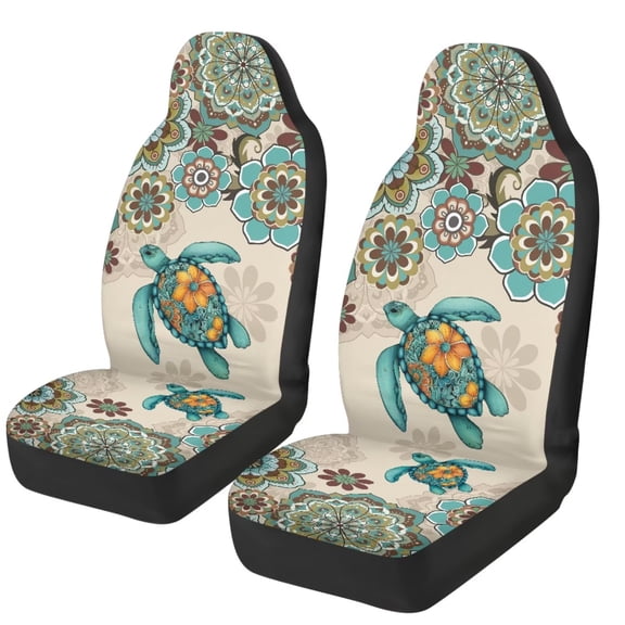 Jeiento Sea Turtle Car Seat Covers for Front Seat Breathable Car Seat Cover Protection Boho Flower Interior Auto Accessories Universal Fit for Most Cars SUV, Easy to Install