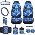 thumbnail image 1 of Jeiento Sea Turtle Car Seat Covers Full Set Steering Wheel Cover Seatbelt Pads Armrest Cover Trash Can Auto Rear View Mirror Covers Air Vent Pouch Coasters Keychain 12 Pack Blue Hibiscus Flowers, 1 of 7