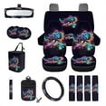 thumbnail image 1 of Jeiento Sea Turtle Car Seat Covers Set of 15 Steering Wheel Cover Seatbelt Cushion Pad Trash Bin Mount Sunglasses Holder Rearview Mirror Cover Cup Holder Key Chain Car Accessories, 1 of 7