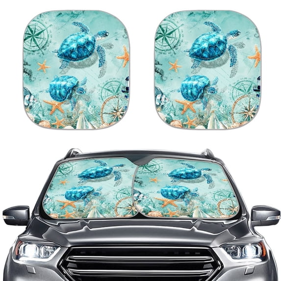 Jeiento Sea Turtle Car Window Shades Automotive Windshield Sunshades Sun Shade for UV Protection Easy Installation Folding Car Sun Shade for Front Window Suitable for Cars