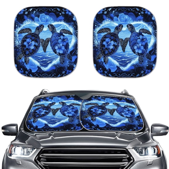 Jeiento Sea Turtle Car Windshield Sun Shade 2 Pack Windshield Visor Sun Shade Hibiscus Flowers Auto Front Window Sun Shield Accessory Sun Blocker Visor Protector Universal Fit for SUV Van Sedan