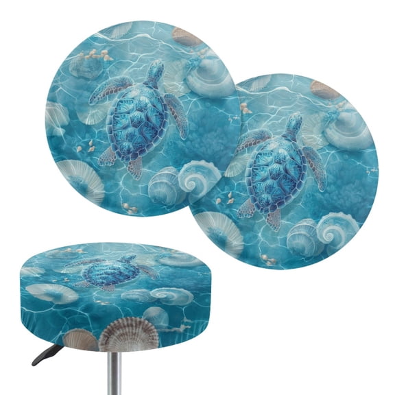 Jeiento Sea Turtle Round Bar Seat Cover Elastic Soft Stool Cushion Slipcover Blue Ocean Washable Stretch Stool Chair Cover (Large, 2 Pieces)