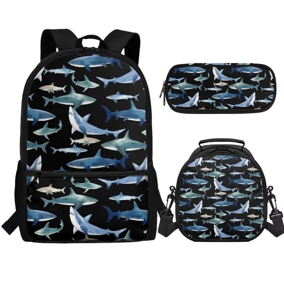 Jeiento Shark Backpack for Boys 8-10 10-12 Elementary School Boobags with Lunch Box Pencil Case Kindergarten Middle School Bag Rucksack for Kids Child Back To School Satchel