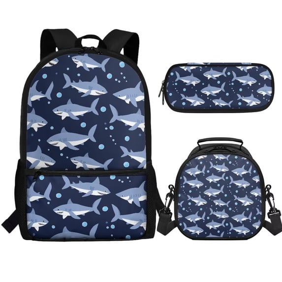 Jeiento Shark Backpack with Lunch Box for Boys 6-7 8-9 Kids Bookbag Set 3 In 1 Elementary School Bag Lunchbag Pencil Case Middle School Book Bags 3Rh/4Th Grade Girls 17inch Back Pack, Blue