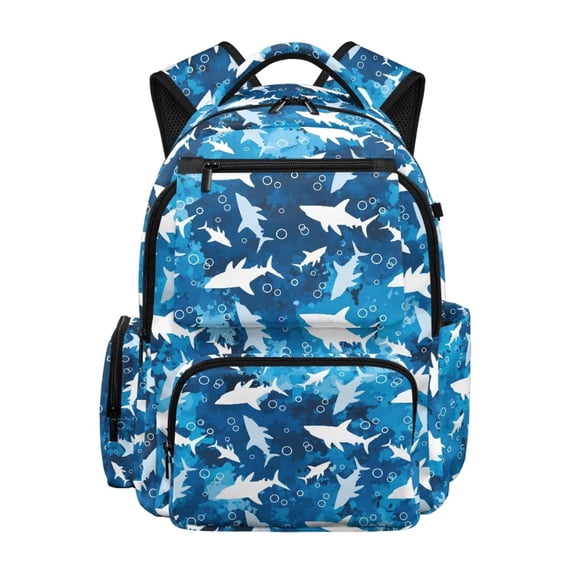 Jeiento Shark School Backpack for Boys 8-10 Blue Bookbags Multi Pockets 17 Inch Travel Rucksack Large Capacity School Knapsack with Zipper
