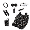 thumbnail image 1 of Jeiento Skull Car Accessories Sets 13 Pack Car Seat Cover Split Covers Steering Wheel Cover Seatbelt Pads Trash Can Auto Rear View Mirror Covers Cup Coasters Black Lipstick Holder Keychain, 1 of 7