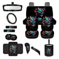 thumbnail image 1 of Jeiento Skull Car Accessories Sets 14pcs Car Seat Cover Protector Steering Wheel Cover Seatbelt Pads Auto Armrest Cover Trash Bin Rearview Mirror Cover Butterfly Handbrake Cover Set Coasters, 1 of 7