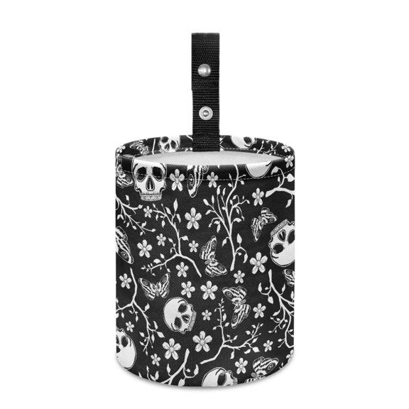 Jeiento Skull Car Trash Can Hanging Dustbin Bin Reusable Waste Basket Car Accessories Interior Flower Automobile Garbage Bag for SUV Truck Sedan, Black