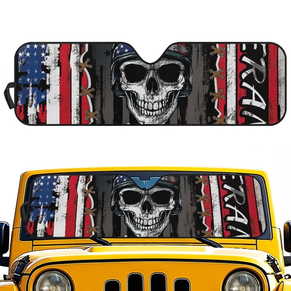 Jeiento Skull Flags Windshield Sunshade for Wrangler TJ JK Windshield Sunshade Visor Mat for Jeep Wrangler TJ JK JKU 1996-2018 Sun Shade Screen Accessories