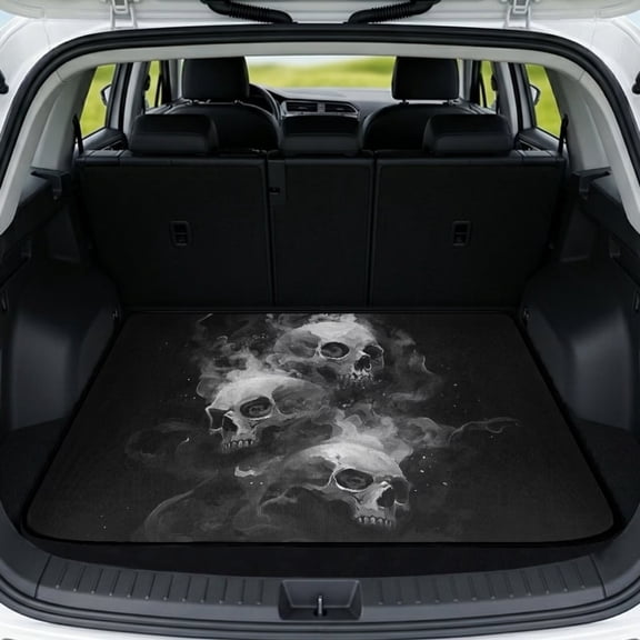 Jeiento Smoke Gothic Skull Car Trunk Mat 29"x39", Washable Non Slip All Weather Trunk Protector Gothic Style Car Decor