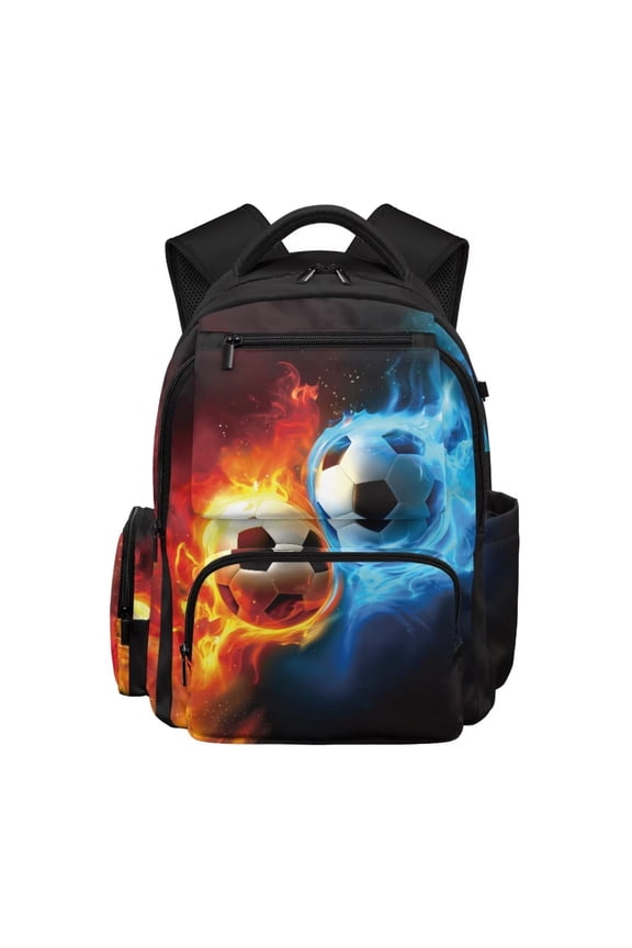 Soccer Backpack for Boys, 17 Inch Lightweight School Bag for Ages 9-12, Ice and Fire Elementary Backpack with 600D Breathable & Multi-Pockets