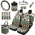 thumbnail image 1 of Jeiento Southwest Aztec 15 Pack Car Accessories Set Auto Seat Protector Steering Wheel Cover Seatbelt Strap Pad Trash Can Mount Storage Pocket Cow Print Coasters Rearview Mirror Cover Keychain, 1 of 7