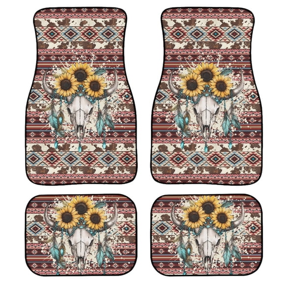 Jeiento Southwest Aztec Auto Carpet Floor Mats for Car Van Truck SUV Skull Print 4 Pieces Front & Rear Full Set with Rubber Backing Universal Fit for Most Cars SUV RV Van Sedan