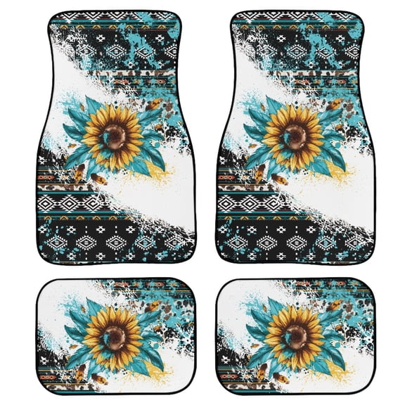 Jeiento Southwest Aztec Automotive Floor Mats Full Set of 4 Sunflower Print Front and Rear Floor Mats Universal Fit for Van Truck SUV Interior Car Accessories Decorative