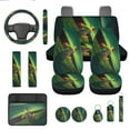 thumbnail image 1 of Jeiento Frog Car Seat Cover Full Set of 13 Steering Wheel Cover Seatbelt Pad Armrest Cover Cushion Green Leaves Coasters Key Chain for SUV Van Truck Truck Interior Automobile Accessory Sets, 1 of 8