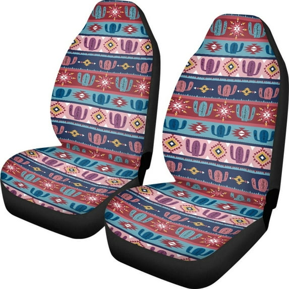 Jeiento Southwest Aztec Car Seat Covers for Women Men Cactus Print Universal Bucket Front Seats Protector Accessory Fits for Car,SUV,Sedan,Truck,2PCs Set