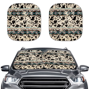 Jeiento Southwest Aztec Car Sun Shade Windshield Cow Print Windshield Sun Shade Foldable Car Windshield Cover Sun Shade 2 Piece Sunshade Sun Visor Protector Universal Fit for Truck Sedan