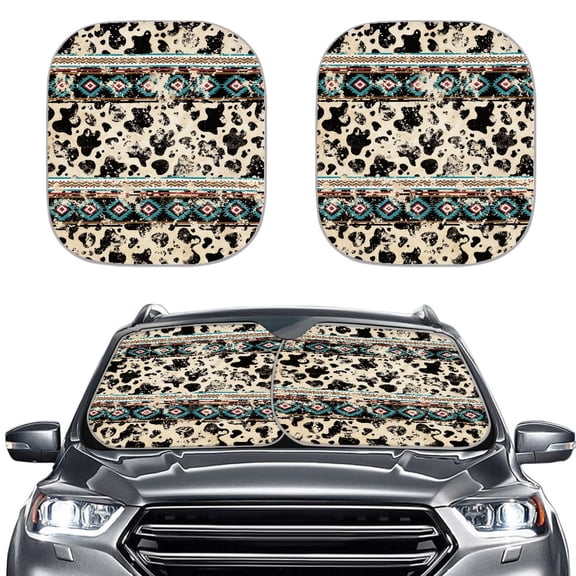Jeiento Southwest Aztec Car Sun Shade Windshield Cow Print Windshield Sun Shade Foldable Car Windshield Cover Sun Shade 2 Piece Sunshade Sun Visor Protector Universal Fit for Truck Sedan