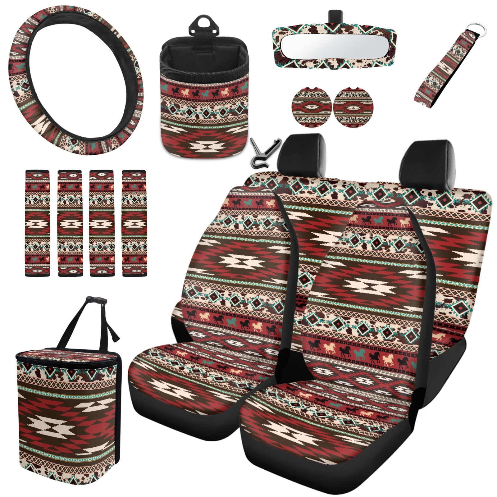 Red Aztec Rear View Jeiento Southwest Aztec Tribal Car Seat Cover Full Set of 15 Steering ...
